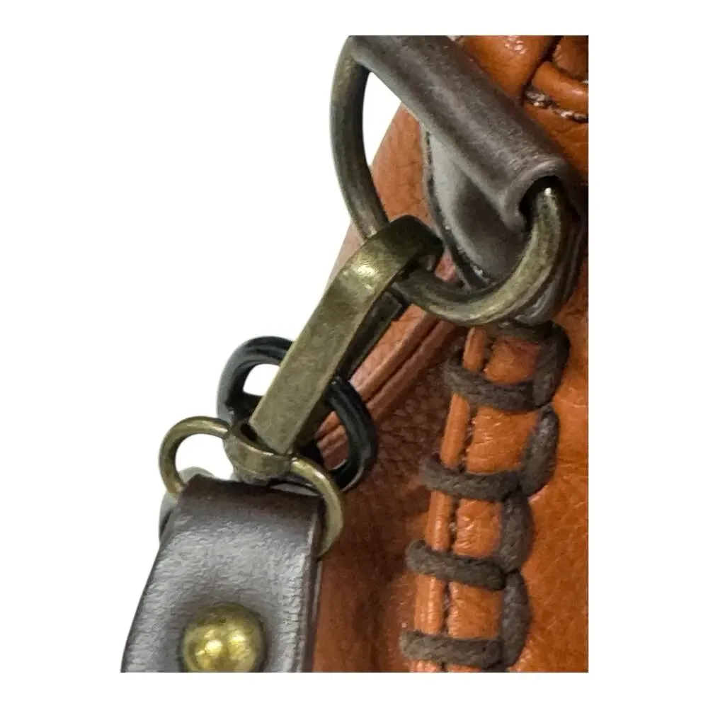 Chala Charming Crossbody Bag Zip Flap Top Metal Chain Rust Brown Turtle Keychain - Picture 4 of 11